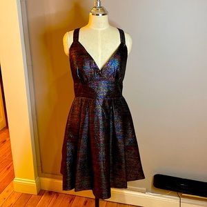 A. Drea Size L Metallic Rainbow Open Back Deep V 🌈 Strappy Party Dress